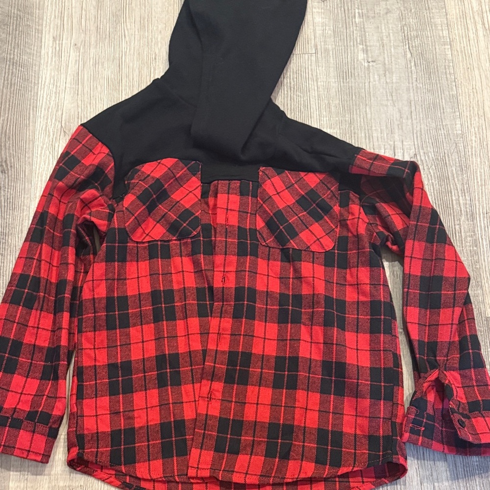 SHEIN Kids Red‎ and Black Plaid Hoodie